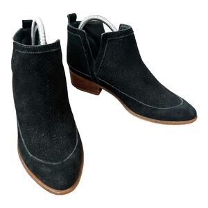 Kaanas Ankle Boots Womens 8 Black Perforated Bootie Leather Side Cut-Out Pull On